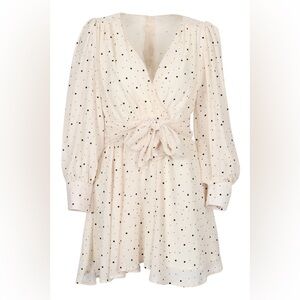 EUC - Zara Cream Bishop Sleeve Dress with Black Velvet Dots (S)